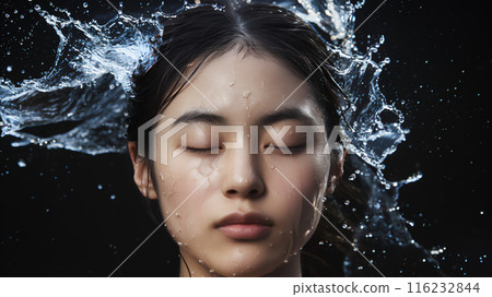 A woman splashed with water 116232844