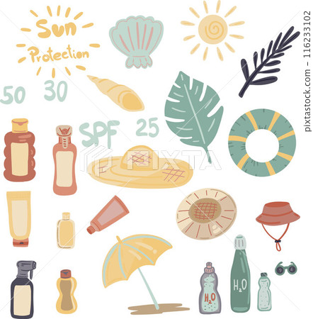 Flat design set sun protection summer group 116233102