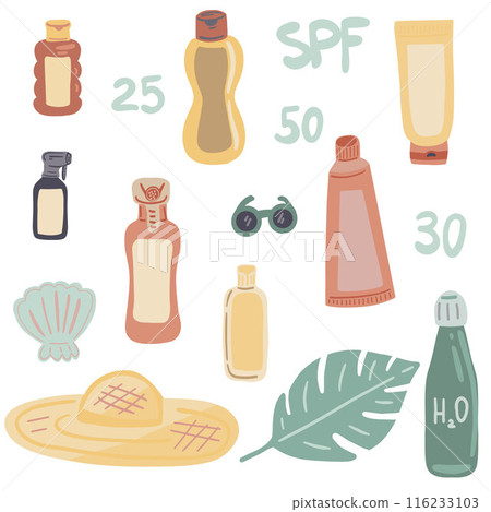 Spf creams set summer protection sun flat design 116233103