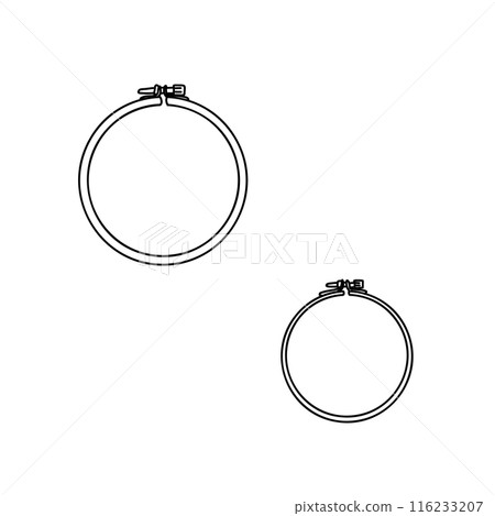 Set of Embroidery Hoops Vector illustration on a white background. Hand drawn outline Doodle Icon. Perfect for Manual stitching and Needlework Crafting and Sewing Hobby projects. Frame for web, mobile 116233207