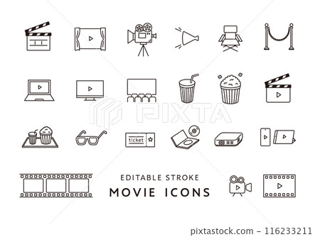 Movie and cinema icon set (monochrome) 116233211