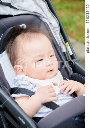 10-month-old baby boy in a stroller 116233412