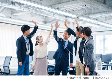 Business people high-fiving in the office 116233477