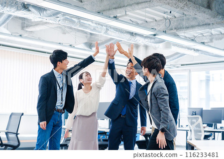 Business people high-fiving in the office 116233481