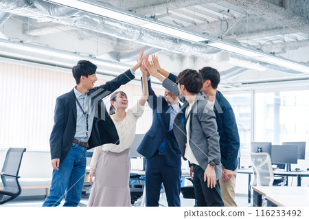 Business people high-fiving in the office 116233492