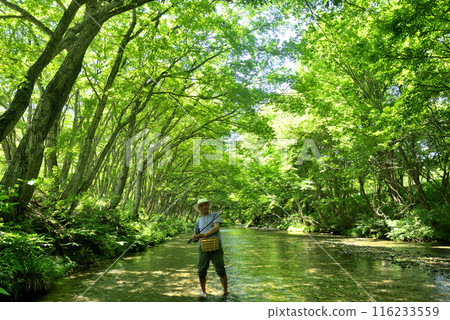 享受山溪釣魚的老人 享受山溪釣魚的老人 116233559