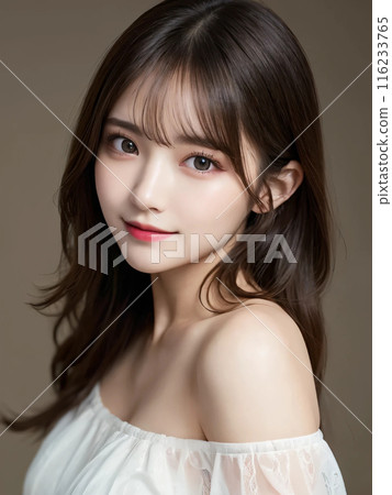 A woman with long hair smiling kindly 116233765