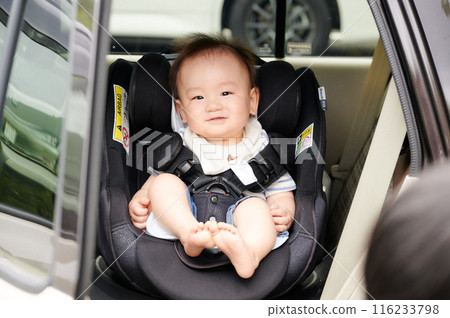Baby sitting on a child seat 116233798