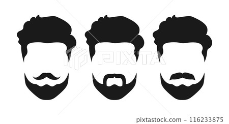 Bearded man silhouettes set with different style of moustaches. Hipster or retro gentleman style. Vector illustration Bearded man silhouettes set with different style of moustaches. Hipster or retro gentleman style. Vector illustration 116233875
