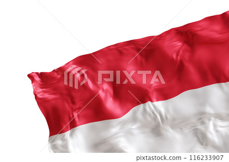 Realistic flag of Monaco with folds, isolated on white background. Footer, corner design element. Cut out. Perfect for patriotic themes or national event promotions. Empty, copy space. 3D render. 116233907