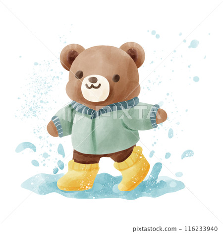 Teddy bear playing rain splashing  116233940