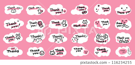 Illustration of a cute handwritten thank you card set 116234255