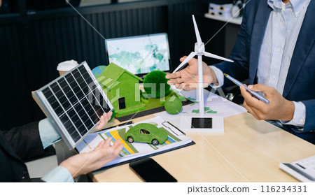 Business team people planning hand using laptop for working technology and business Net zero and carbon neutral concept.NET ZERO 116234331