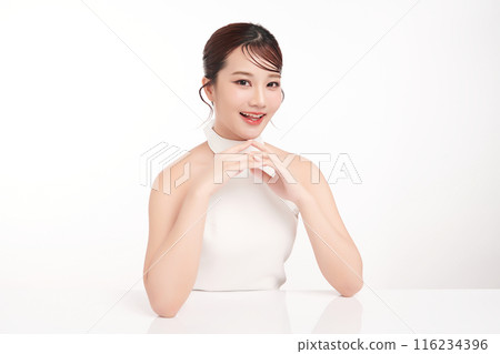 Beautiful young asian woman with clean fresh skin on white background, Face care, Facial treatment, Cosmetology, beauty and spa, Asian women portrait. 116234396