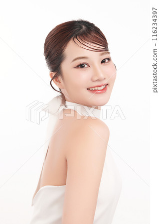 Beautiful young asian woman with clean fresh skin on white background, Face care, Facial treatment, Cosmetology, beauty and spa, Asian women portrait. Beautiful young asian woman with clean fresh skin on white background, Face care, Facial treatment, Cosmetology, beauty and spa, Asian women portrait. 116234397