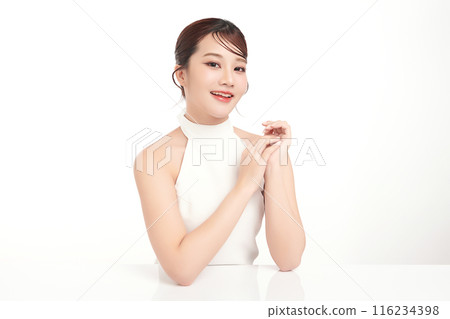 Beautiful young asian woman with clean fresh skin on white background, Face care, Facial treatment, Cosmetology, beauty and spa, Asian women portrait. 116234398