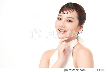 Beautiful young asian woman with clean fresh skin on white background, Face care, Facial treatment, Cosmetology, beauty and spa, Asian women portrait. 116234405