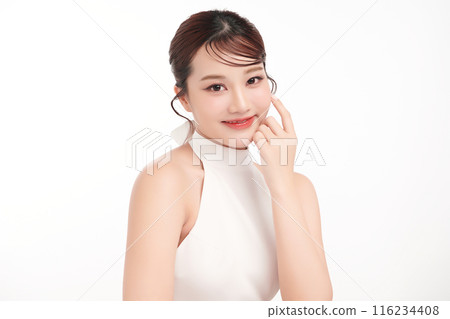 Beautiful young asian woman with clean fresh skin on white background, Face care, Facial treatment, Cosmetology, beauty and spa, Asian women portrait. 116234408