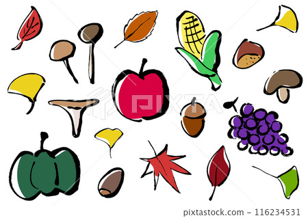 帶有畫筆描邊的秋季圖像插圖集 116234531