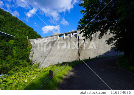 從薩內川水庫下游廣場看到的薩內川水庫堤防 116234686
