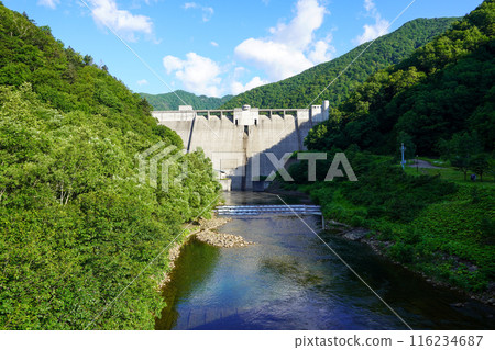 從薩內川水庫下游廣場看到的薩內川水庫堤防 116234687