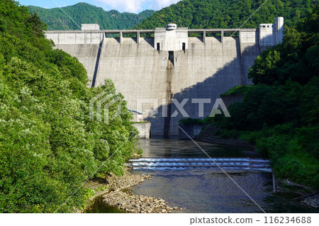 從薩內川水庫下游廣場看到的薩內川水庫堤防 從薩內川水庫下游廣場看到的薩內川水庫堤防 116234688