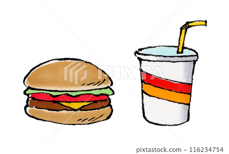 Hamburger and drink 116234754