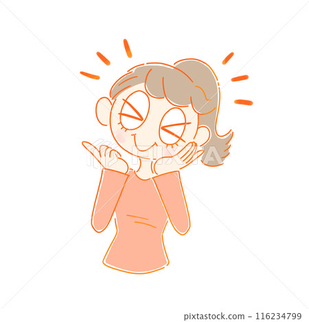 一個女人微笑著把手放在臉頰上 116234799