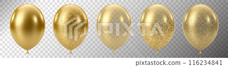 3D realistic gold balloons. Luxury glossy helium balloons isolated. 116234841