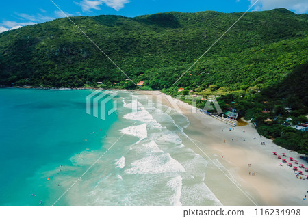 Matadeiro beach with ocean and waves in Santa Catarina. Aerial view 116234998