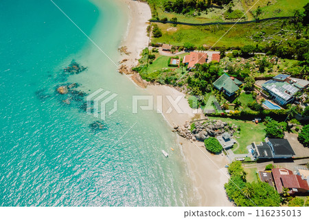 Beach with turquoise ocean in Brazil, Florianopolis. Aerial view 116235013