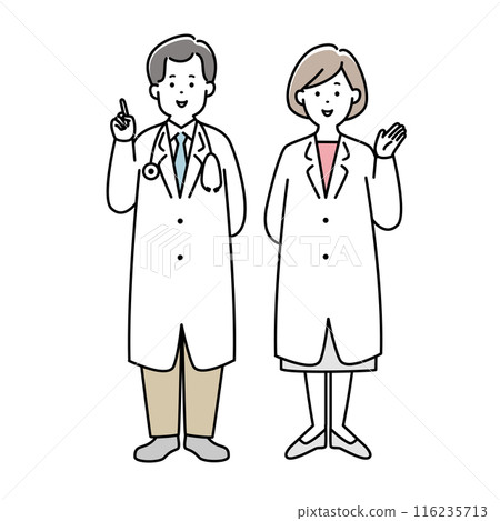 Full body illustration set of male and female doctors Full body illustration set of male and female doctors 116235713