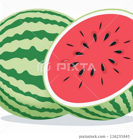 Illustration of whole and cut red watermelon 116235845