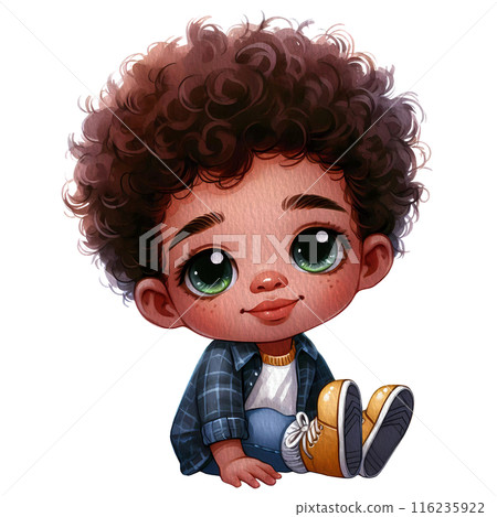 Cute Boy Character Shows Peace Gesture Watercolor Illustration Cute Boy Character Shows Peace Gesture Watercolor Illustration 116235922