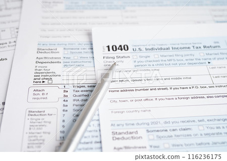 Tax form 1040 U.S. Individual Income Tax Return, business finance concept. 116236175