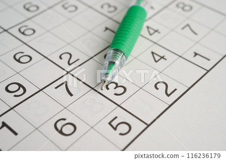 Sudoku puzzle, game to play for keep you brain younger for developing Alzheimer disease in senior patient. 116236179