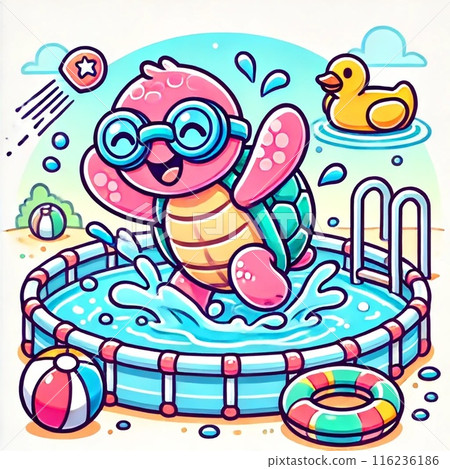 Turtle playing in the pool (girl) 116236186