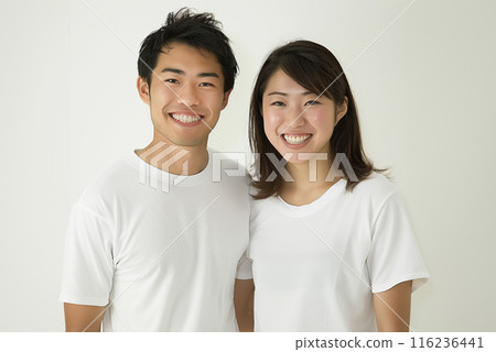 AI-generated image: Portrait of a young Japanese man and woman against a white background 116236441