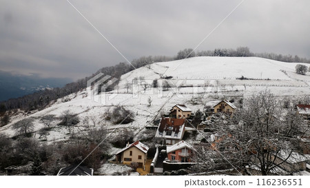 Winter Landscape With Local Houses On Snow-capped Hill In Grenoble, France. 116236551