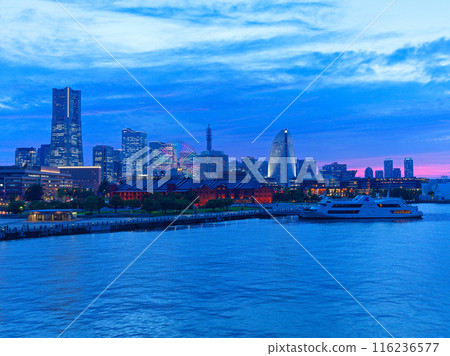 Yokohama Minatomirai district night view Landmark Tower Red Brick Warehouse Ferris wheel Yokohama Minatomirai district night view Landmark Tower Red Brick Warehouse Ferris wheel 116236577