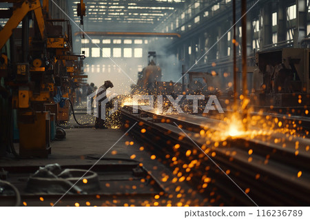 Welding work at a manufacturing site 116236789
