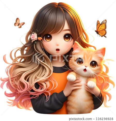 3d girl with cat 116236928