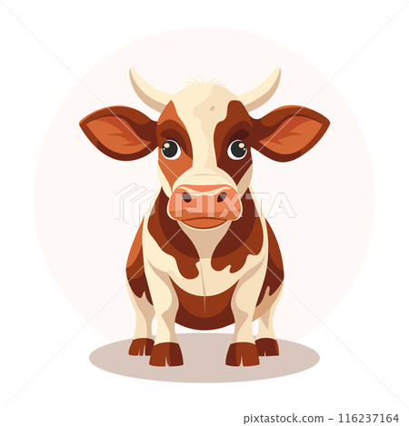 Cute spotted cow on a white background. Cute bull, front view. Farm agriculture animal. Children's illustrations in flat cartoon style. Vector Cute spotted cow on a white background. Cute bull, front view. Farm agriculture animal. Children's illustrations in flat cartoon style. Vector 116237164