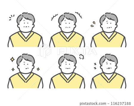 Set of illustrations of senior men with various facial expressions 116237188
