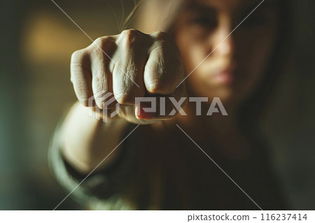 Woman with fist in the air. Women empowerment concept. Ai generative 116237414