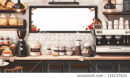 Cafe white illustration design coffee shelf kitchen background copy space Cafe white illustration design coffee shelf kitchen background copy space 116237628