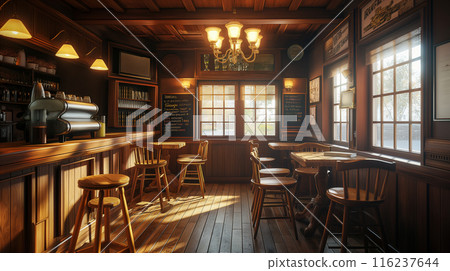 Cafe coffee shop calm interior seat illustration background wood lamp 116237644