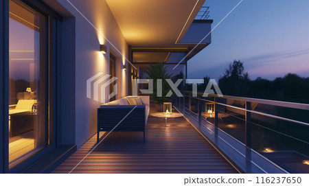 黃昏露台時尚陽台沙發背景 116237650