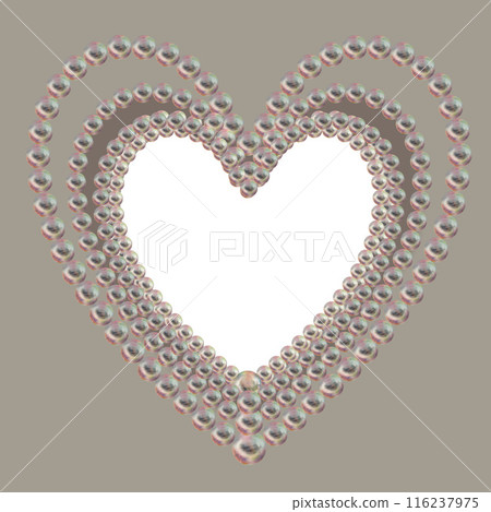 Template for a heart frame made of gray-beige pearls. Watercolor illustration in pastel palette with holographic for love gift, poster, postcard, greeting card for Valentine's, engagement, wedding 116237975
