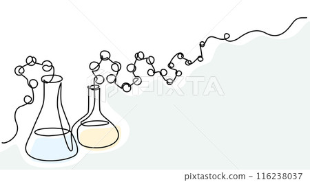 Chemistry retorts equipment with molecules concept. Chemistry retorts equipment with molecules concept. 116238037